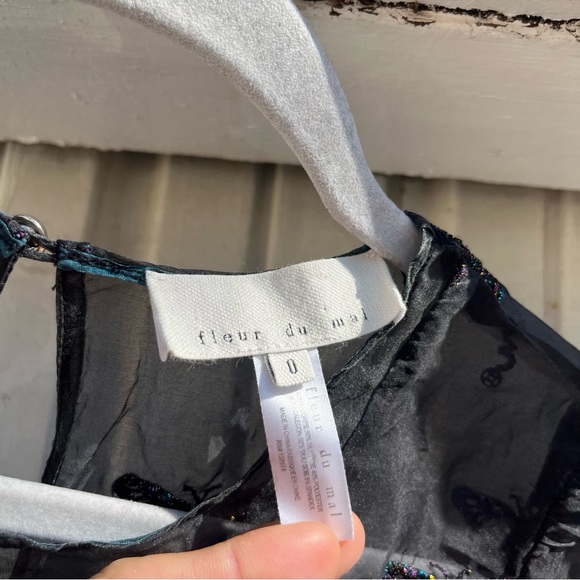 FLEUR DU MAL black sheer silk organza mesh puff short sleeve butterfly beaded - Picture 8 of 8